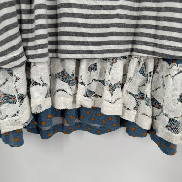 Matilda Jane 2 Piece Gray Striped Top w/Blue Baby Doll Combo Top Size XL - Picture 4 of 8